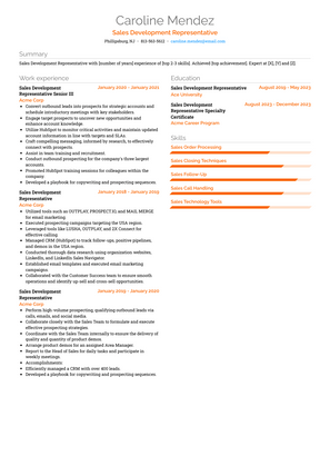 Sales Development Representative Resume Sample and Template