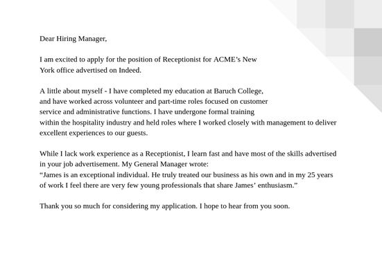 4 Receptionist With No Experience Cover Letters Examples And Templates