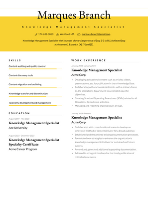 Knowledge Management Specialist Resume Sample and Template
