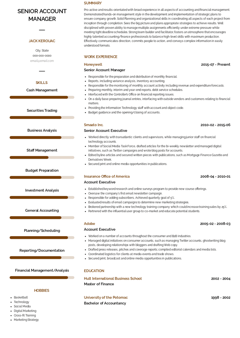 Sr. Account Manager Resume Sample and Template