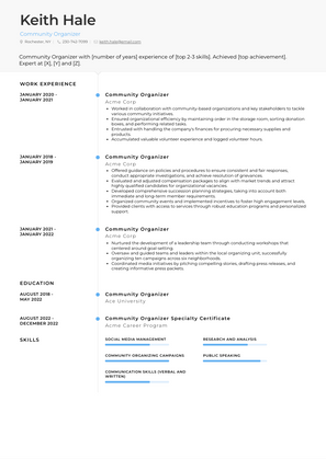 Community Organizer Resume Sample and Template