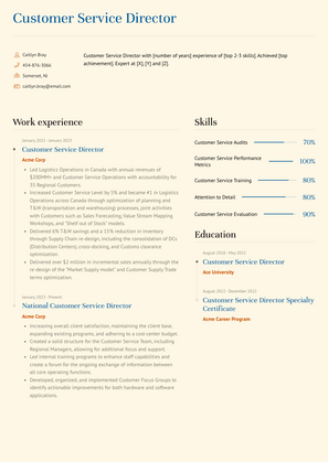 Customer Service Director Resume Sample and Template