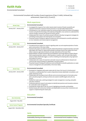 Environmental Consultant Resume Sample and Template