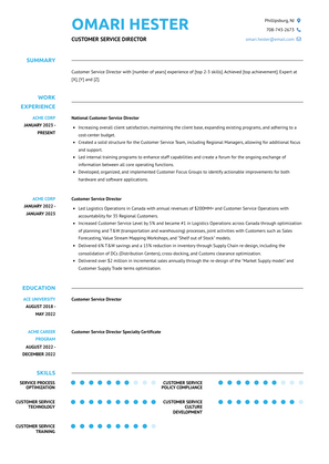 Customer Service Director Resume Sample and Template