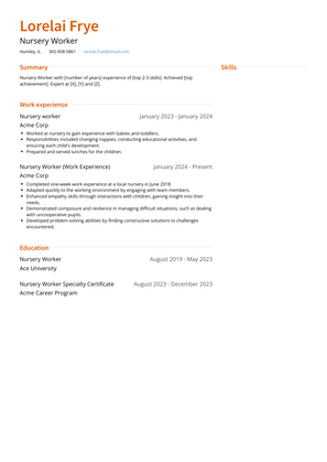 Nursery Worker Resume Sample and Template