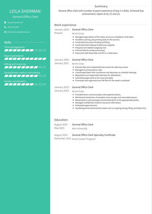 General Office Clerk Resume Sample and Template