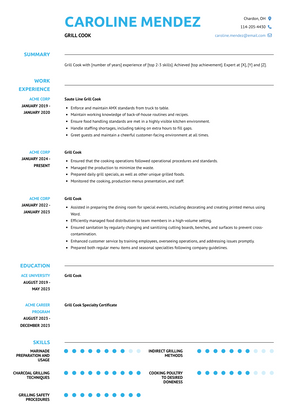 Grill Cook Resume Sample and Template