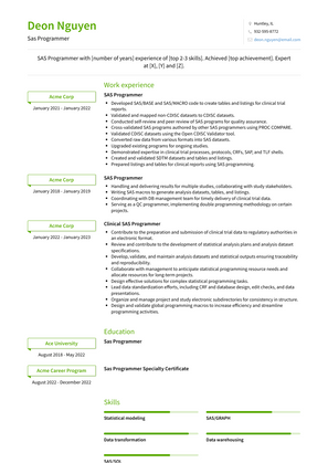 Sas Programmer Resume Sample and Template