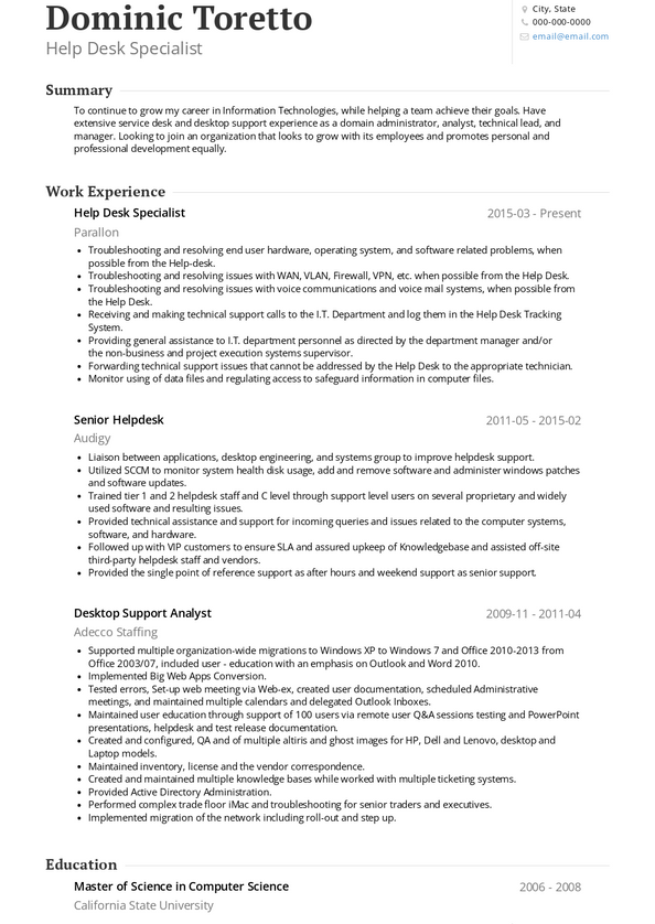 resume for help desk analyst