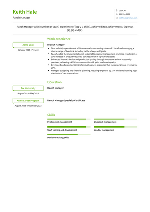 Ranch Manager Resume Sample and Template