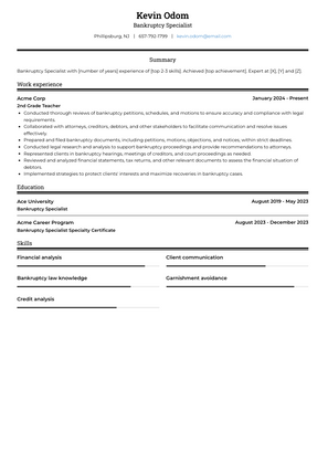 Bankruptcy Specialist Resume Sample and Template