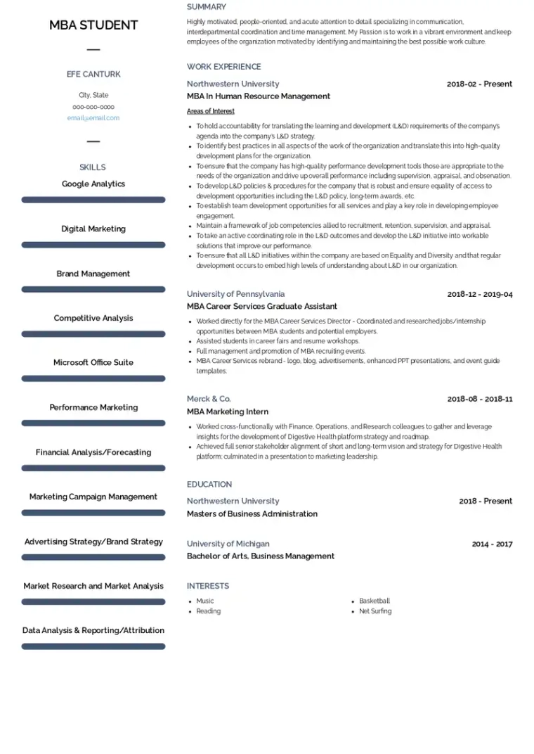 mba student resume format example