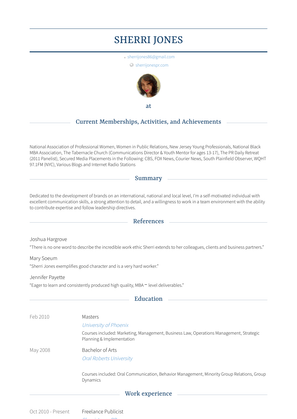 Freelance Publicist Resume Sample and Template