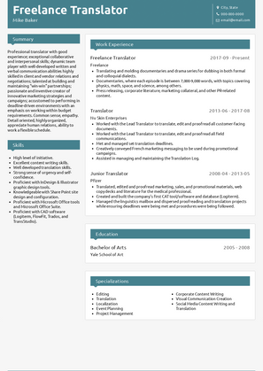 Freelance Translator Resume Sample and Template