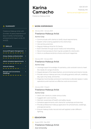 Freelance Makeup Artist Resume Sample and Template