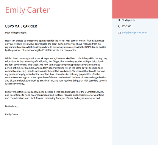 post office city carrier assistant cover letter