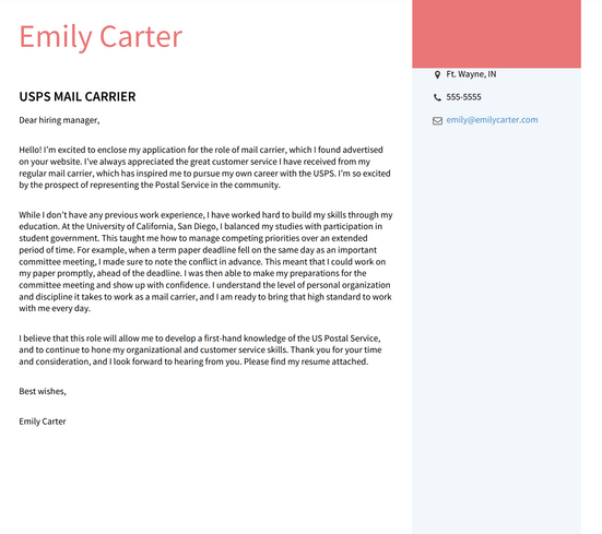 4 USPS Mail Carrier No Experience Cover Letter Examples VisualCV