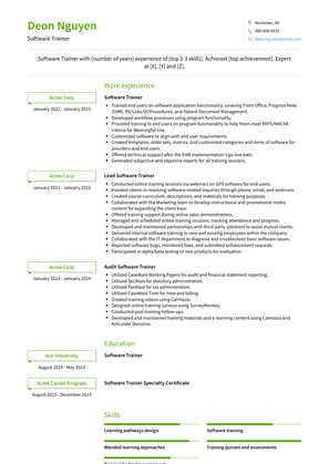 Software Trainer Resume Sample and Template