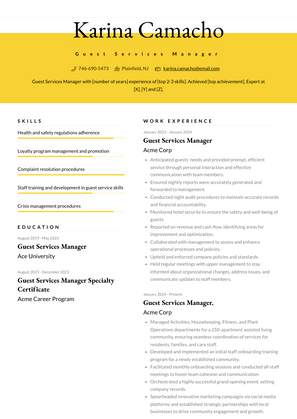 Guest Services Manager Resume Sample and Template
