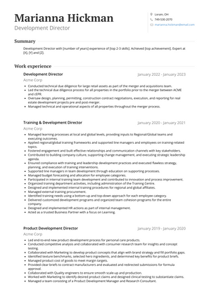 Development Director Resume Sample and Template
