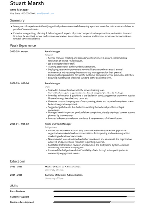 Area Manager Resume Sample and Template