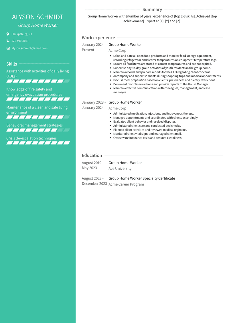 Group Home Worker Resume Sample and Template