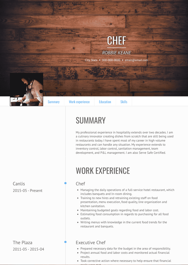 Executive Chef Resume Sample and Template