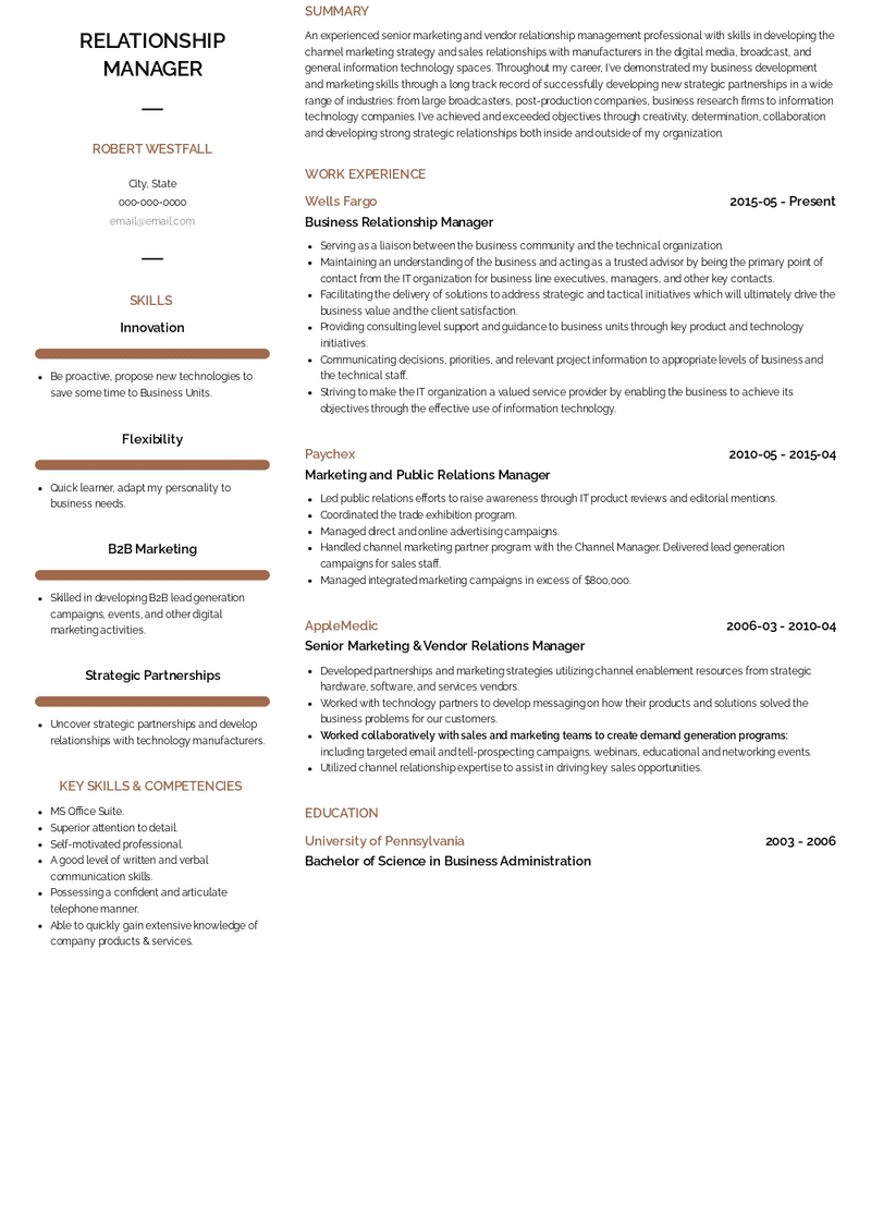 Relationship Manager Resume Sample and Template