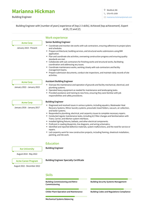 Building Engineer Resume Sample and Template