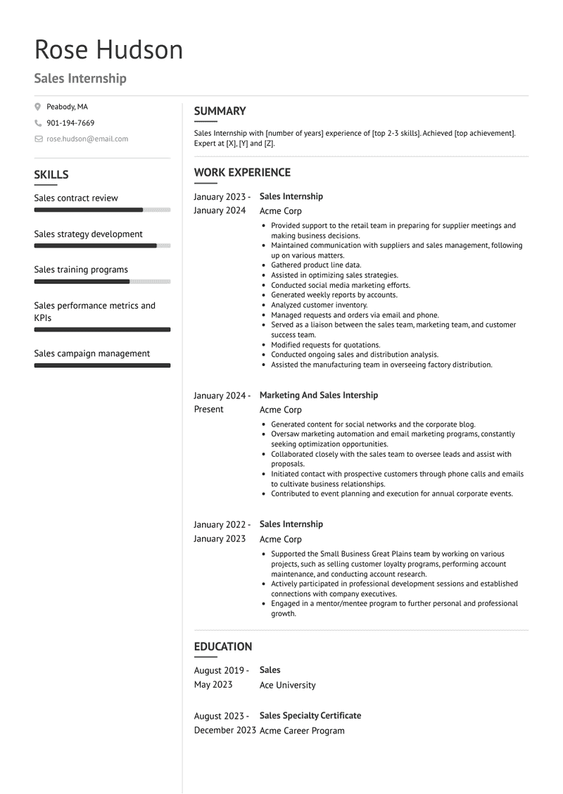 Sales Internship Resume Sample and Template