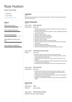 Sales Internship Resume Sample and Template