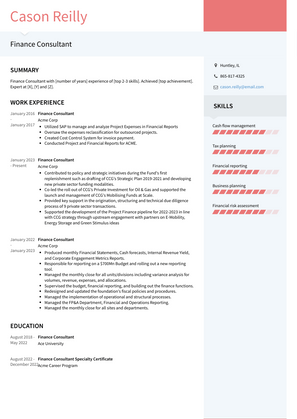 Finance Consultant Resume Sample and Template