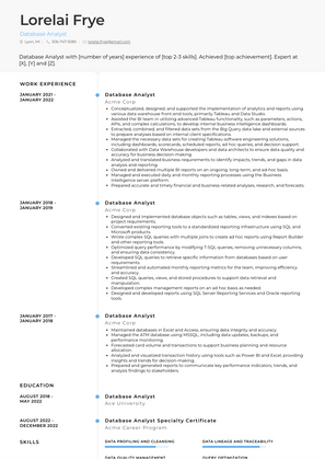 Database Analyst Resume Sample and Template