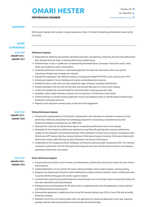 Performance Engineer Resume Sample and Template