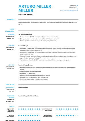Functional Analyst Resume Sample and Template