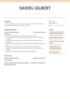 Domestic Violence Advocate Resume Sample and Template