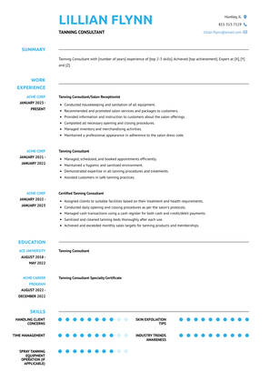 Tanning Consultant Resume Sample and Template