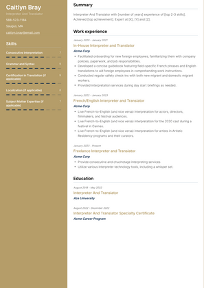 Interpreter And Translator Resume Sample and Template