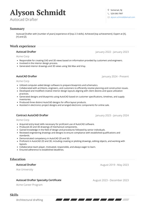 Autocad Drafter Resume Sample and Template