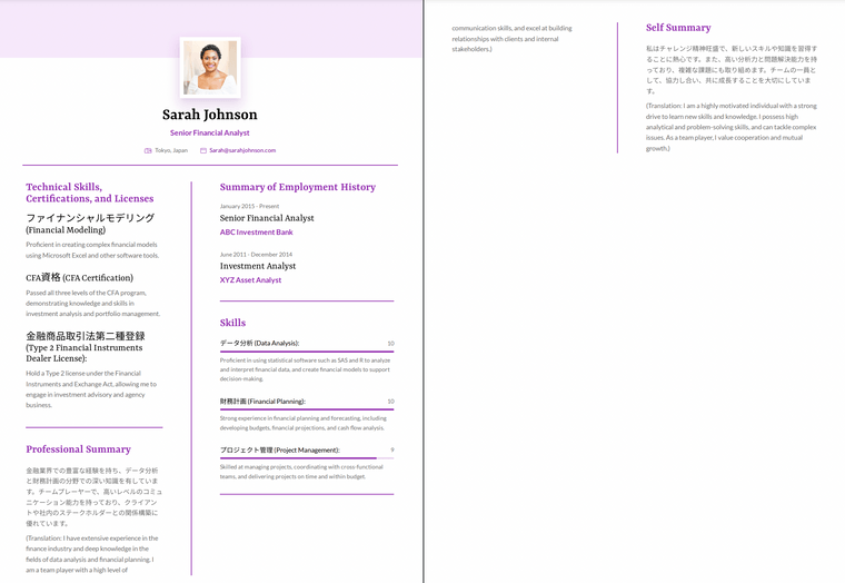 Japanese Shokumukeirekisho Resume Example