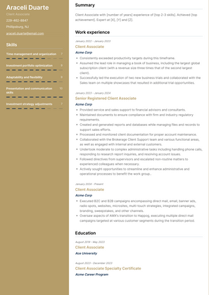 Client Associate Resume Sample and Template