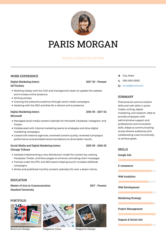 Stylish CV Template and Example - Chloe by VisualCV	