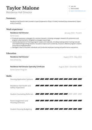 Residence Hall Director Resume Sample and Template