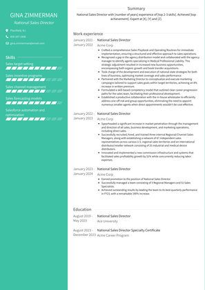National Sales Director Resume Sample and Template