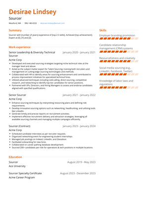 Sourcer Resume Sample and Template