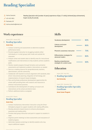 Reading Specialist Resume Sample and Template