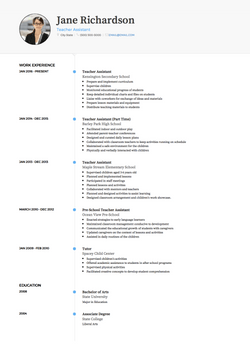 Lehrer-Assistent Resume Sample and Template