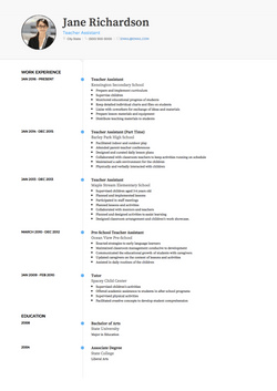 教师助手 Resume Sample and Template