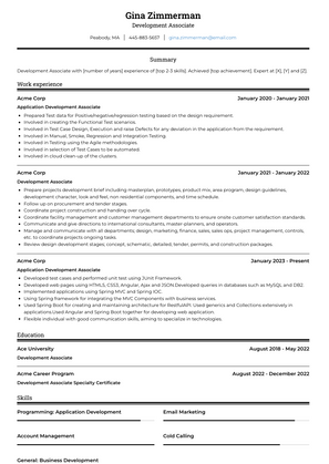 Development Associate Resume Sample and Template