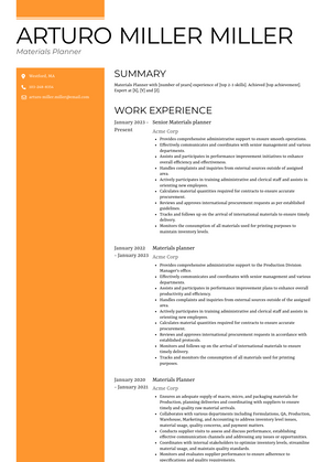 Materials Planner Resume Sample and Template